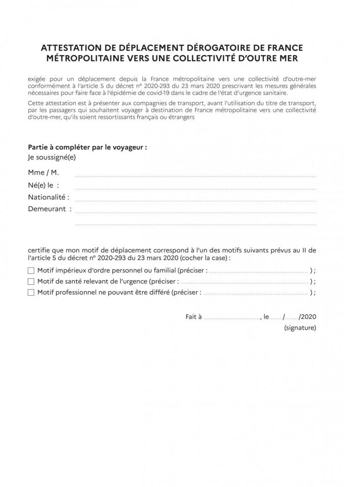 Attestation deplacement metropole
