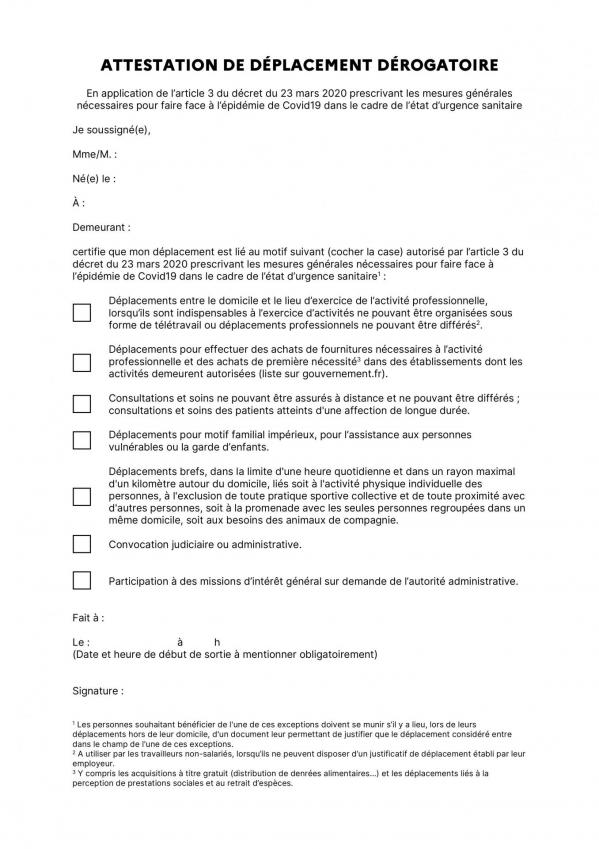 Deplacement dérogatoire